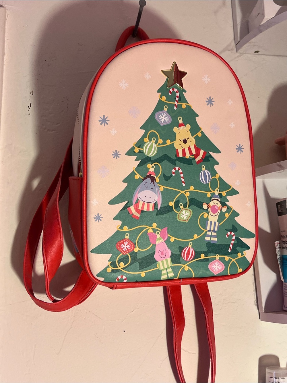 Winnie the Pooh Loungefly Holiday Tree Character Mini Backpack - Red & Pink